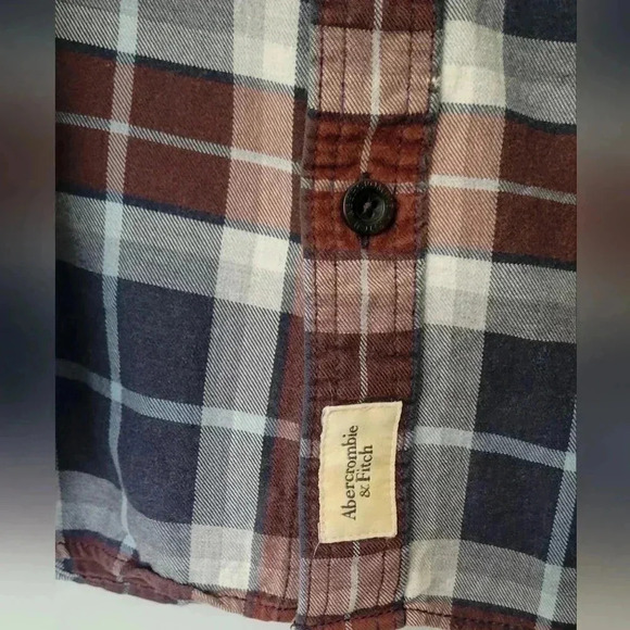 Abercrombie & Fitch button-down flannel, men's size XXL maroon navy blue & white - Picture 8 of 11